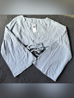Charlie Holiday Jasper wrap top Dusk Blue size M 100% cotton bell sleeves NWT